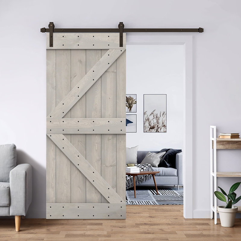 Porte de grange à panneaux K Series, Noir mat, 26 po x 84 po, Gris argenté