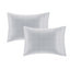 Édredon rayé bleu et gris avec draps, rembourré, configuration de literie lavable à la machine pleine grandeur calme et gris