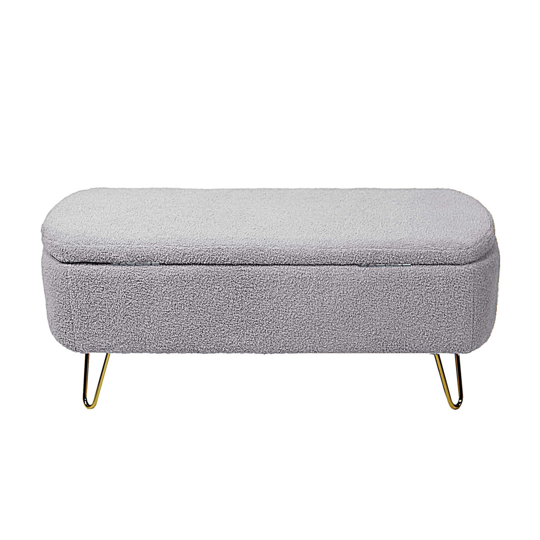 Toleen Storage Ottoman Bench for End of Bed Gold Legs, Modern Faux Fur Entryway Bench Upholstered Padded with Storage for Living Room Bedroom  Mercer41 Upholstery 