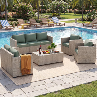 Ensemble de canapé modulaire d'extérieur pour 7 personnes avec table de rangement et accoudoirs surdimensionnés pour 7 personnes