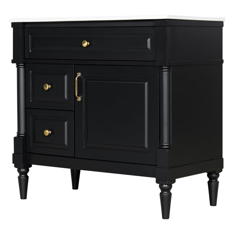 Meuble-lavabo 36 po avec lavabo, Noir et or