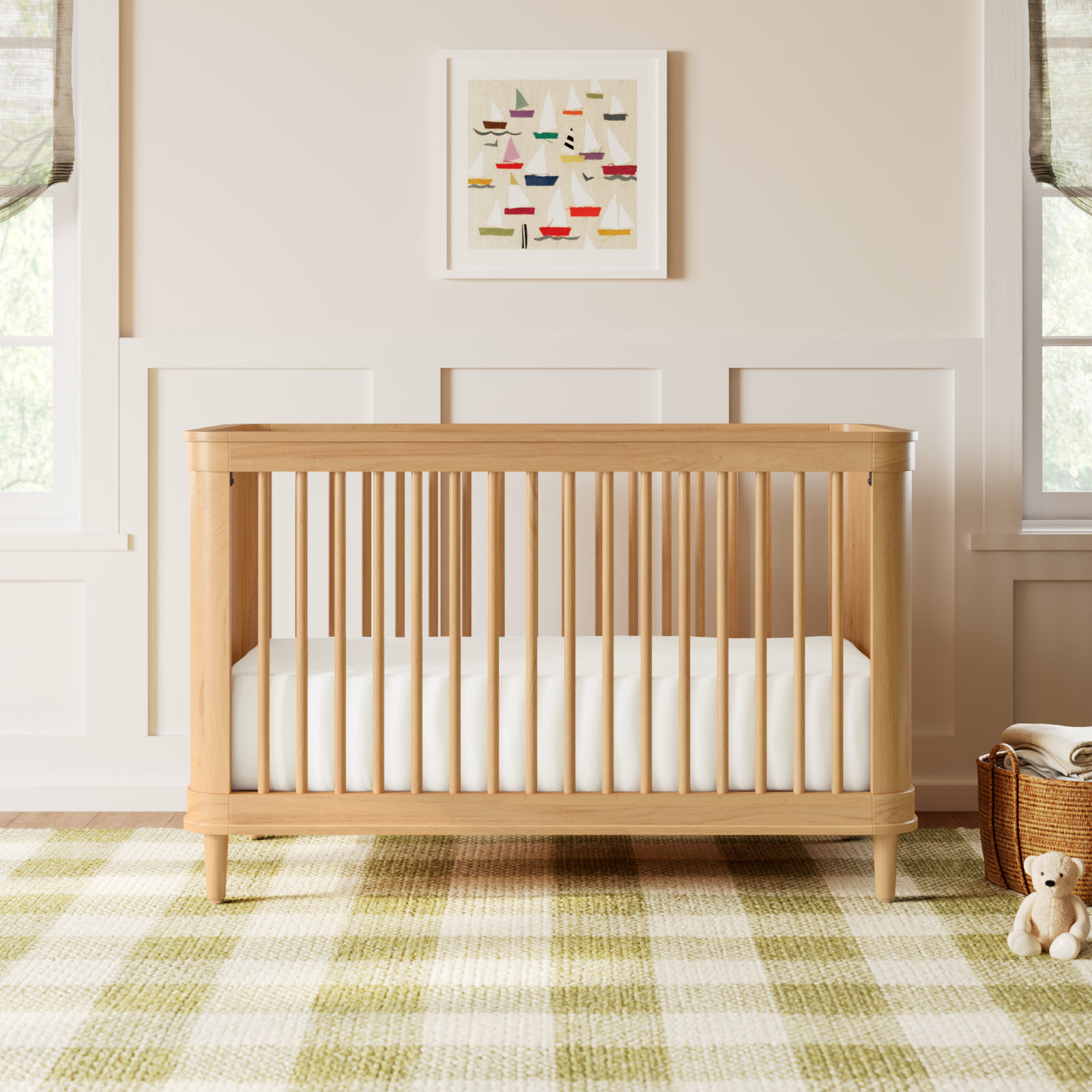 Marin with Cane 3-in-1 Convertible Crib, Honey/Honey Cane