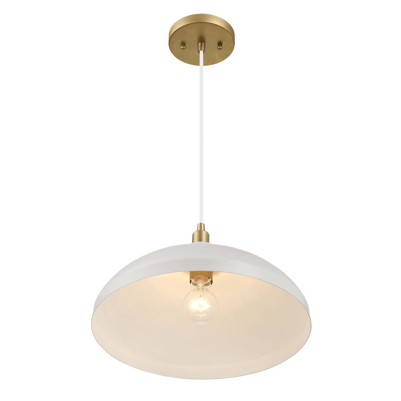 Lanternsoho Astral Single Light White Pendant Lamp With Golder Brass Finish For Entrance Kitchen Island 14"D × 8"H