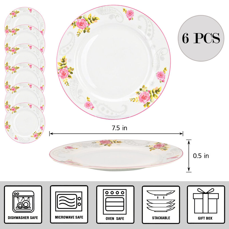 Ensemble de 6 assiettes à dessert Rose Garden