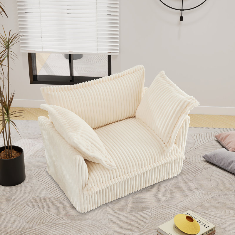Fauteuil à revêtement antidérapant avec 1 grand coussin de dossier et 2 coussins décoratifs, Crème, crème