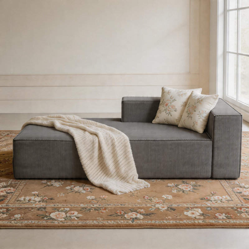 Chaise longue 68 po en chenille de luxe à compression sans assemblage requis, Gris