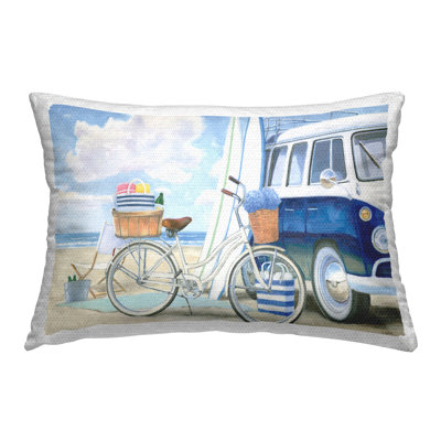 Bike & Van on Shore Outdoor Printed Pillow by James Wiens