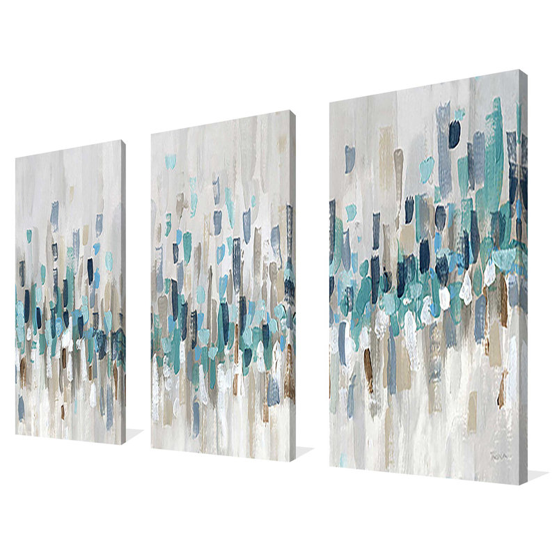 «Blue Staccato», reproduction sur toile 3 pièces, H 32 po x l 48 po x P 1 po