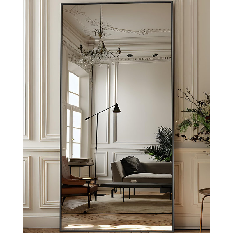 Full Length Mirror, 71"x28" Floor Mirror with Stand, Hanging Mounted Mirrors for Bedroom, Living Room, Cloakroom, Dining Room, Black, Rect