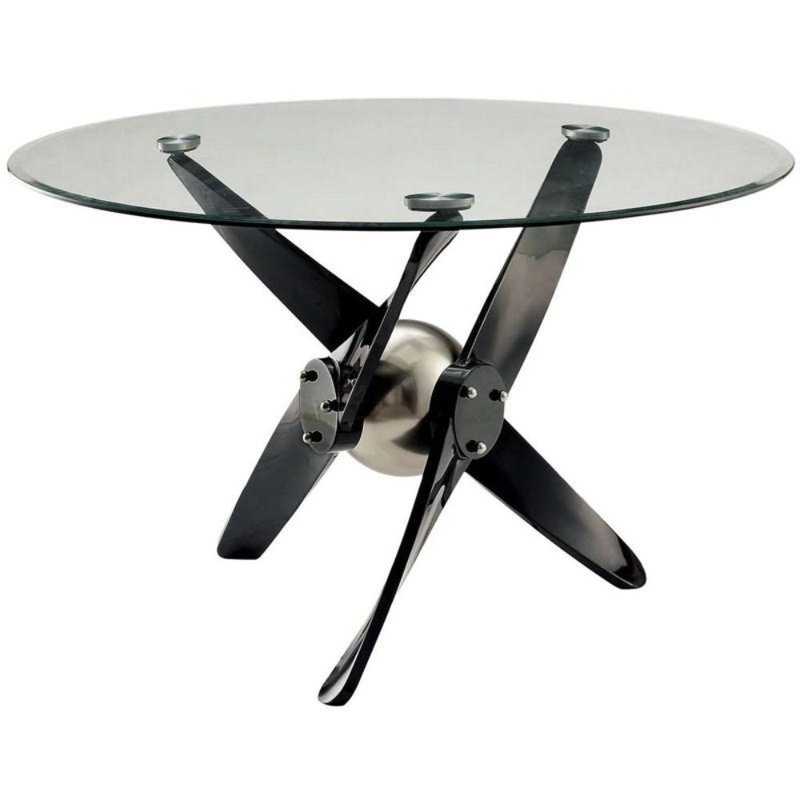 Donovan Black Glass Top Cross Leg Dining Table Seats 4