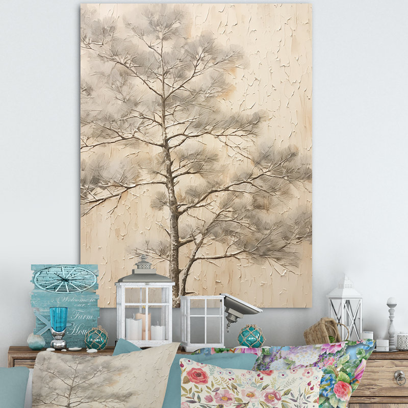«Beige Tree Pine Zen Scenery II», reproduction d'art sur toile, H 32 po x l 16 po x P 1 po, Toile tendue