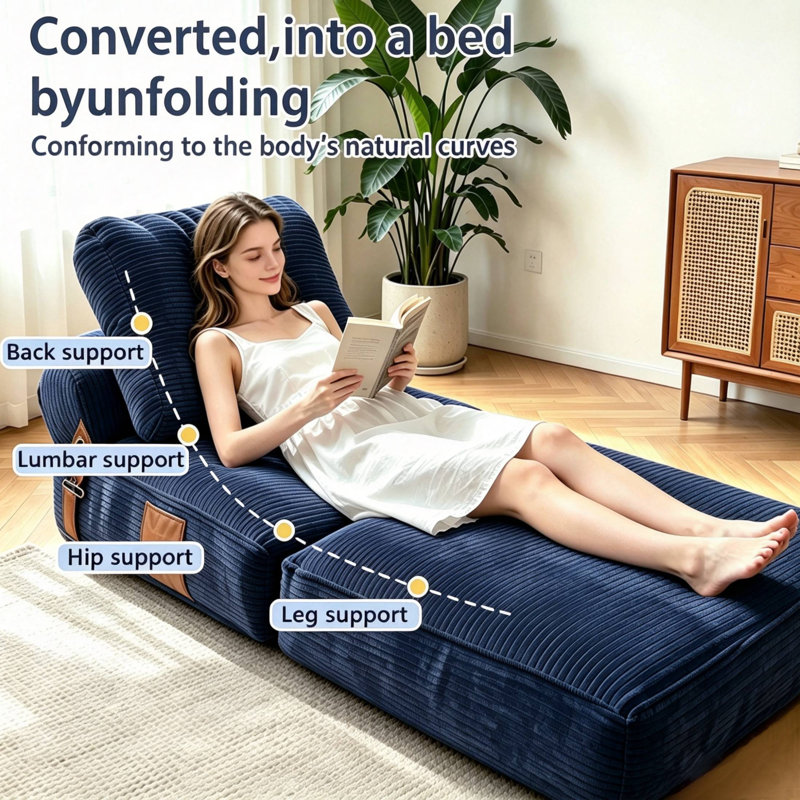 Canapé-lit futon simple pliant, canapé-lit convertible avec coussin et support pour le dos, canapé-lit confortable, matelas portatif pour canapé-lit, bleu