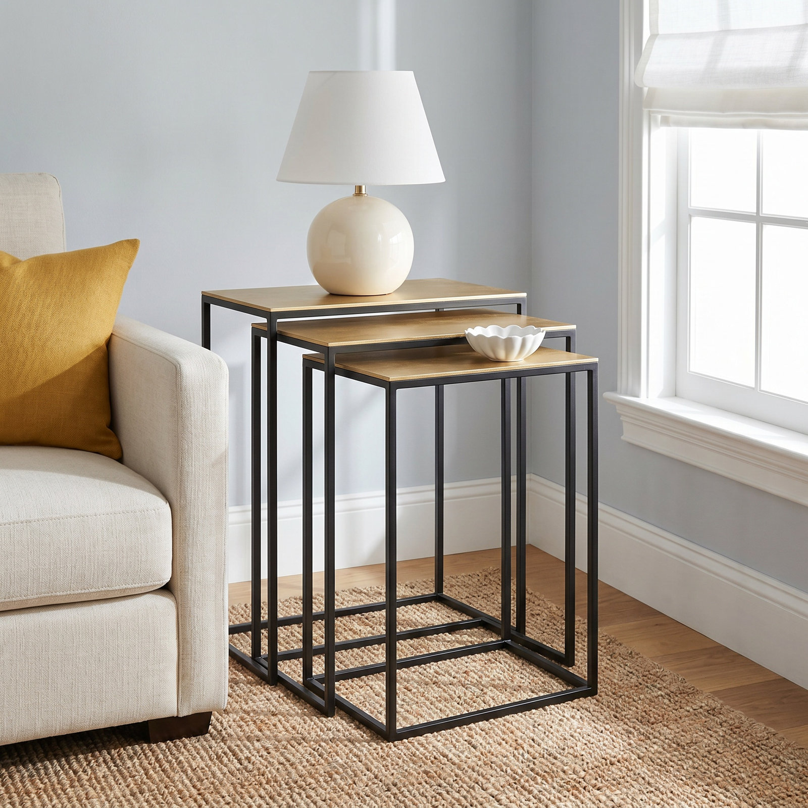 Addie 11" Nesting End Tables, Gold Top/Black Base