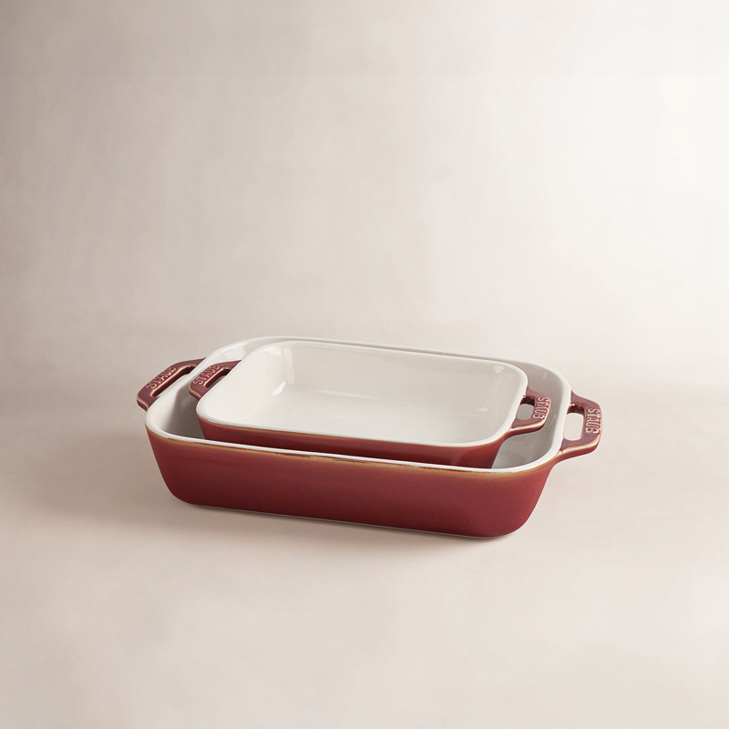Staub Ceramic 2-piece Rectangular Baking Dish Set, Rustic Red