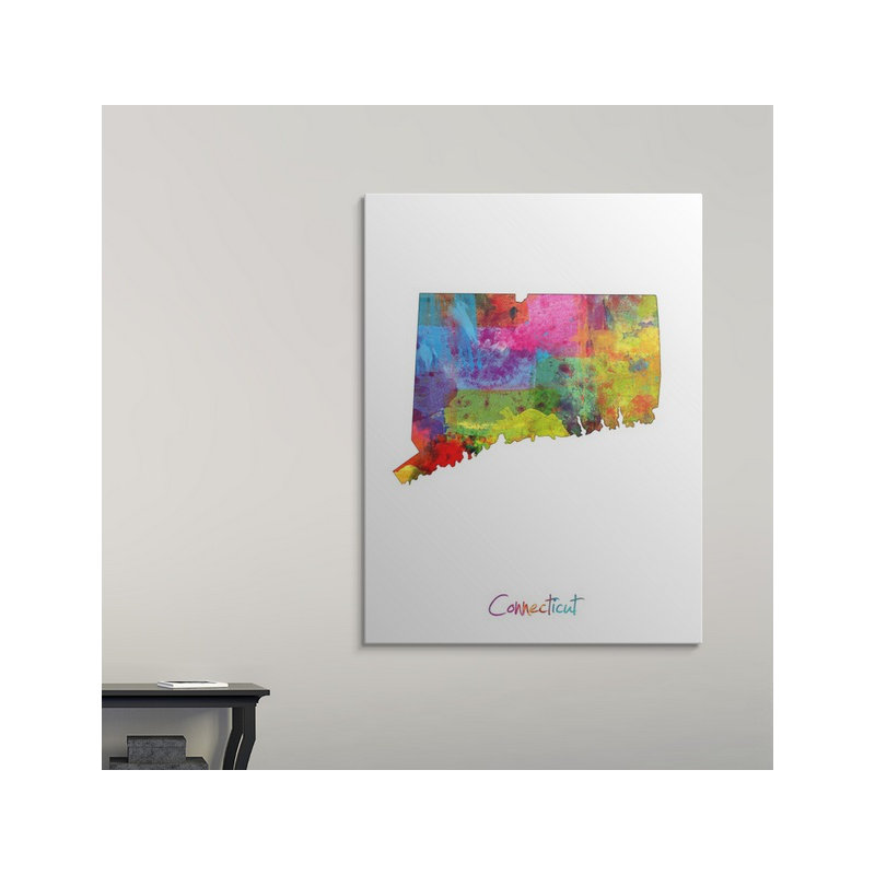 «Connecticut Map» par Abarca, impression, H 36 po x l 27 po x P 1,5 po, Toile