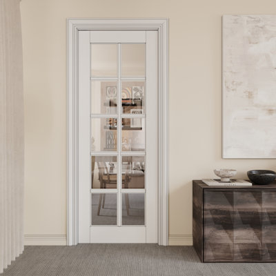 Interior Sliding Pocket Doors 10-Lite Clear Glass Sliding Door With Hardware & Soft Close