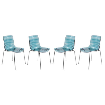 Clear Modern Acrylic Ghost Dining Chair - Modern Lucite Vanity Chair with Water Ripple Design - Chrome Mid Century Accent Seating