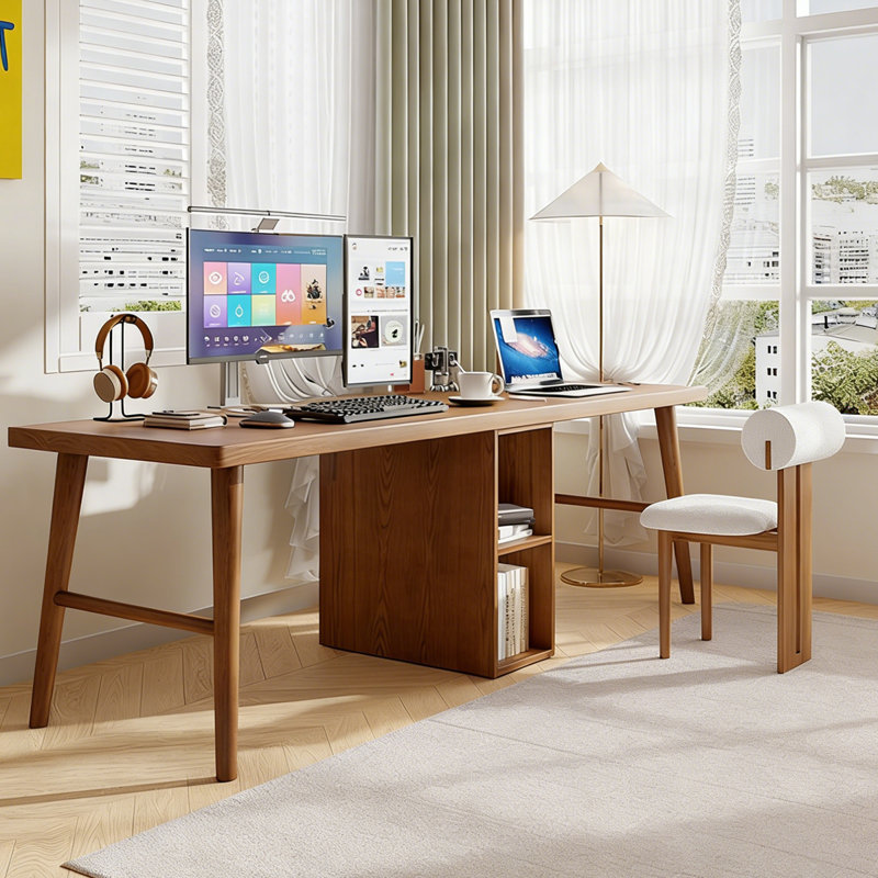 Bureau rectangulaire en bois massif noyer clair, H 29,53 po x l 70,87 po x P 23,62 po