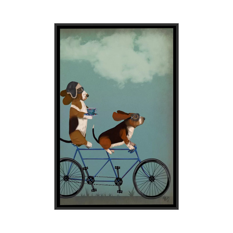Fab Funky «Basset Hound Tandem», reproduction sur toile tendue, Toile avec cadre noir, H 26 po x l 18 po x P 1,5 po