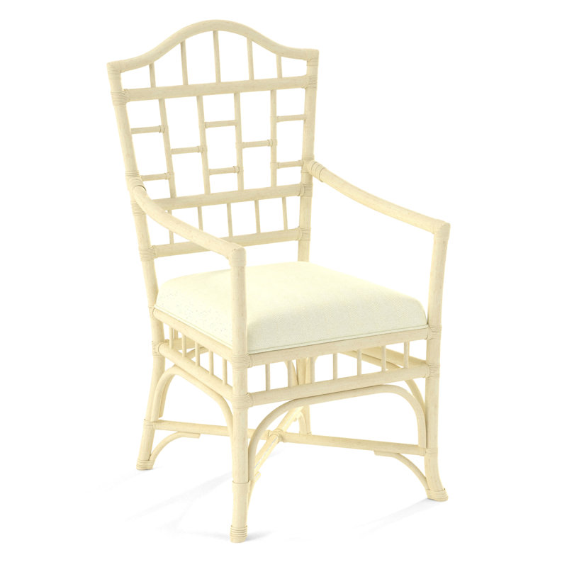 Chippendale Upholstered Arm Chair, Bisque, Light Blue Performance Fabric; 0851-55
