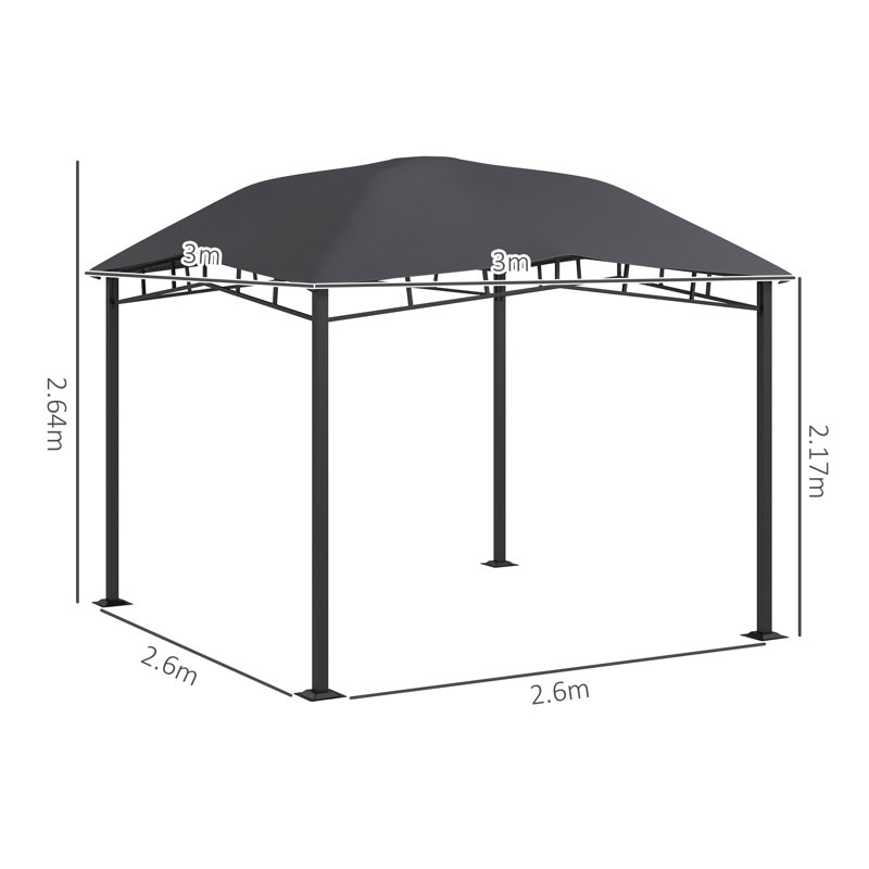 Outsunny 3x3(m) Outdoor Gazebo Pavilion Shade Gazebo Steel Frame Grey