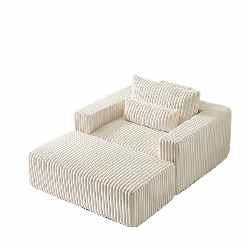 Corduroy Sponge Sofa Lounge Chair with Removable footrest, Beige