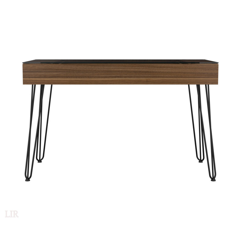 Industrial Style Baxter 140 Desk With One Shelf, Four Metal Legs, And Glass Top For Modern Workspaces