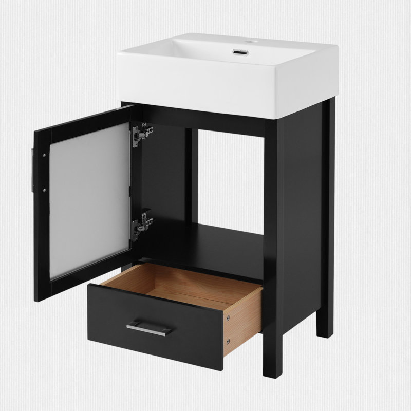 20.2" Bathroom Vanity with Glass Door, Black