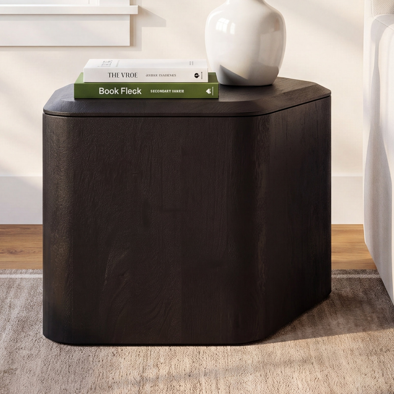 Hoard Solid Wood Single End Table, Black-Stained Acacia, 15" H x 22" W x 18" D