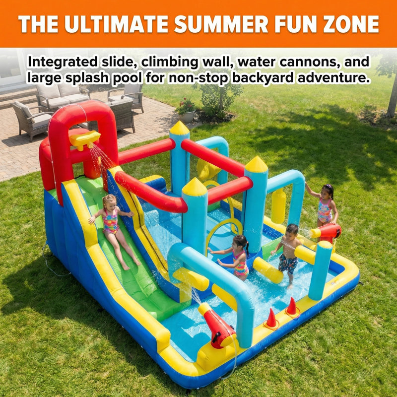 Grand parc aquatique gonflable pour enfants avec canons à eau et pataugeoire