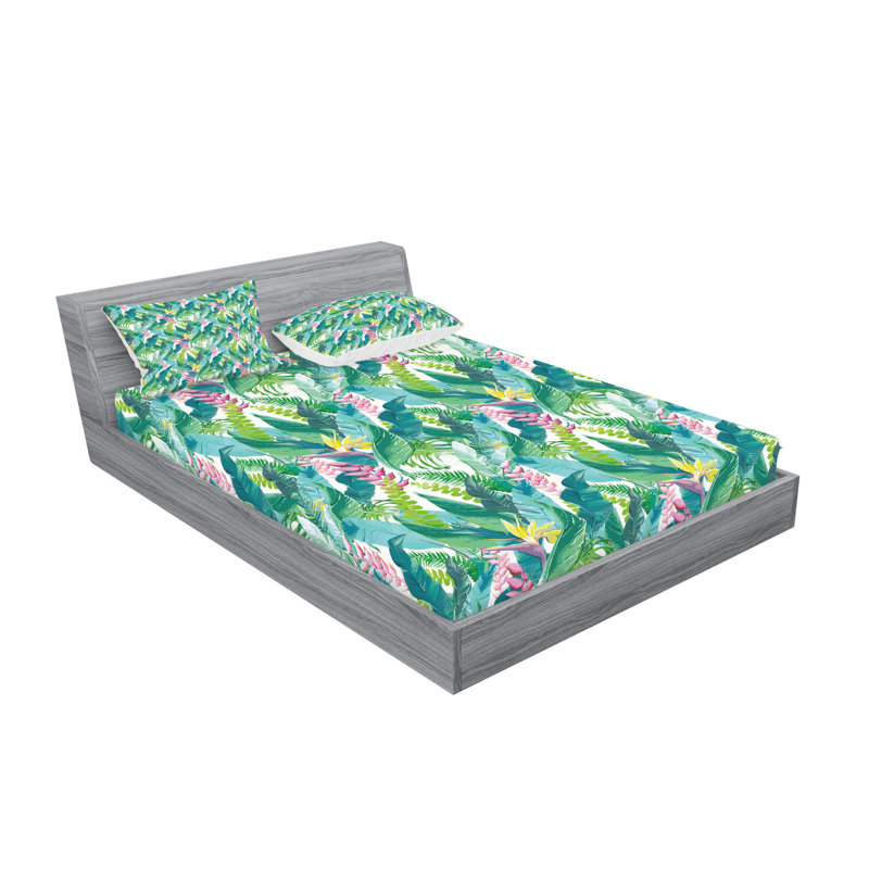 Drap-housse et coussin décoratif bleu sarcelle et blanc Ambesonne, Queen Fitted Sheet Set + 4 Pillow Cases