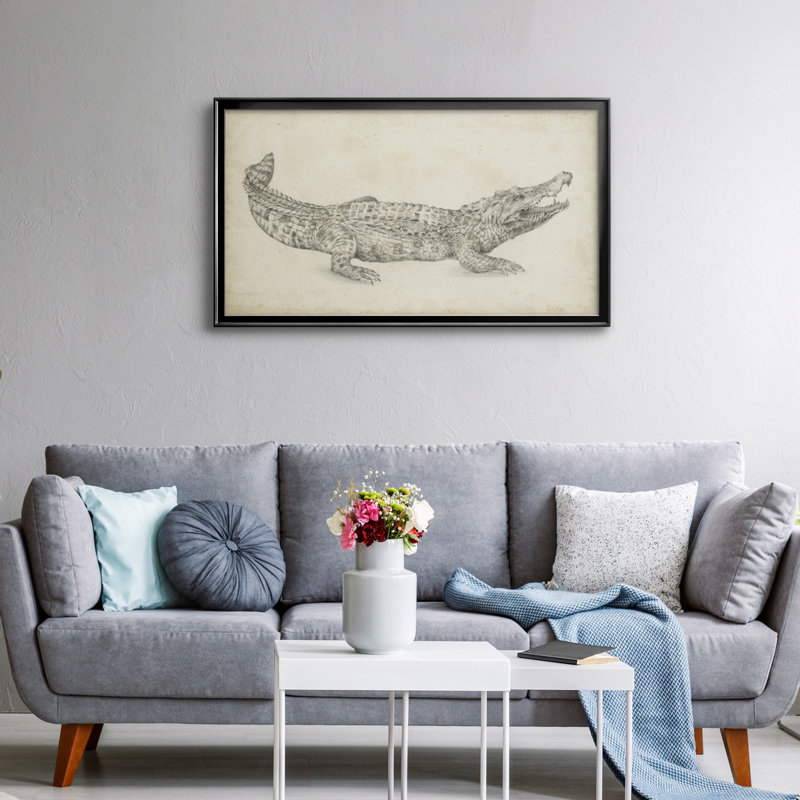 Croquis de crocodile - toile encadrée de qualité supérieure - prête à être accrochée, H 14,5 po x l 26,5 po x P 1 po