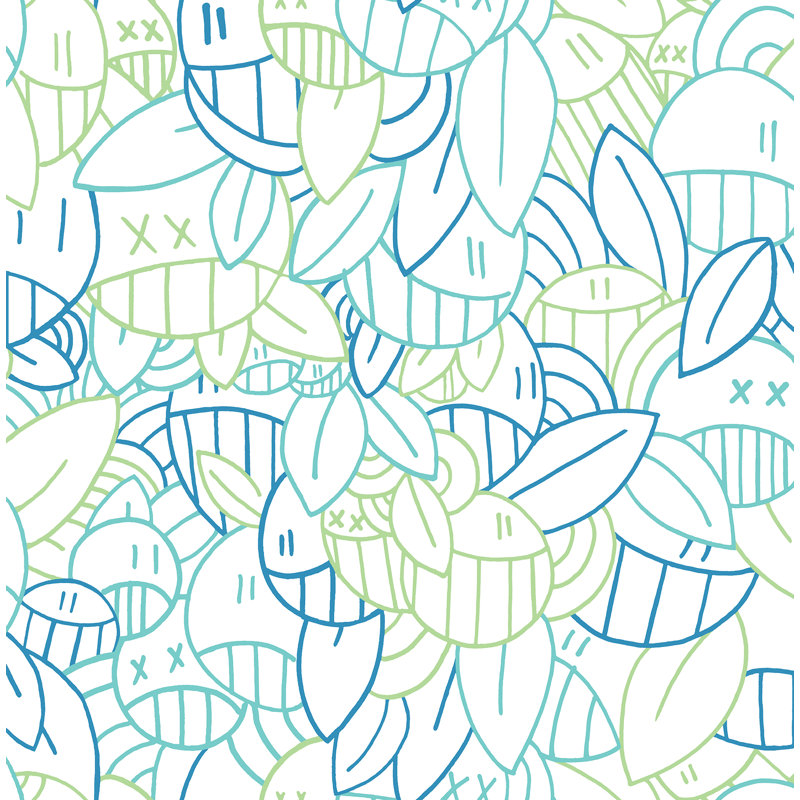 Papier peint adhésif jaune avec arrangements audacieux, Bleu / vert