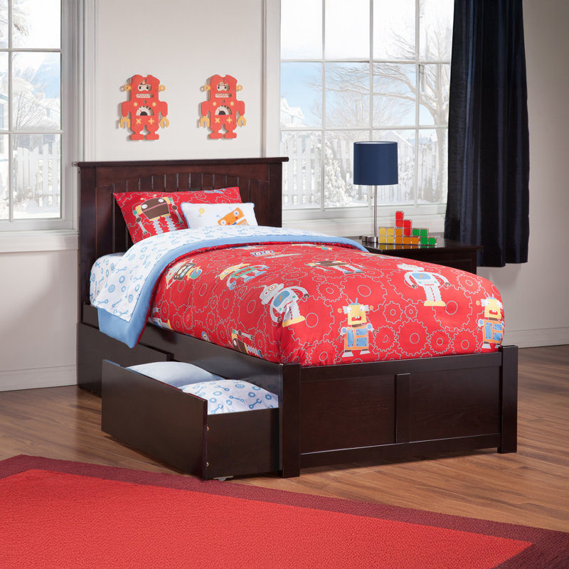 Kindig Solid Wood Platform Bed with Panel Footboard and Storage Drawers, Espresso, Twin