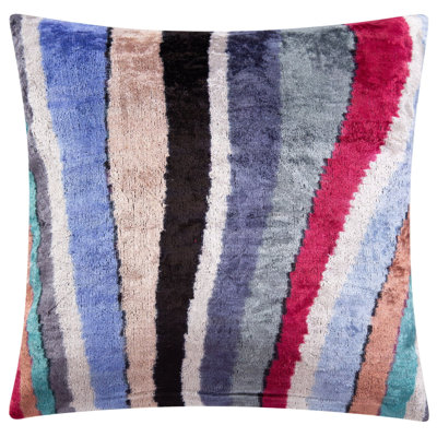 Handmade Velvet Throw Pillow - 16X16 Inches, Naturally Vegetable-Dyed, Premium Down Feather Insert - Multicolor Striped Design, Luxury Home Decor Accent