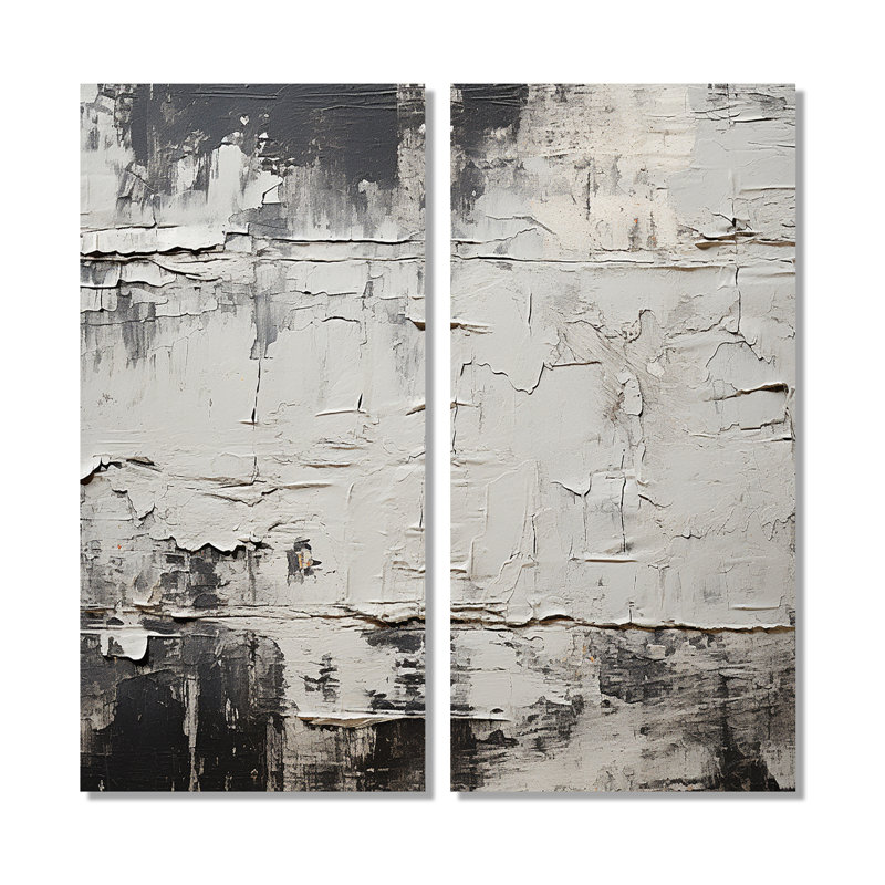 "Abstract Abstract Lunar Surface III" - 2 reproductions d'art moderne sur toile grise, H 20 po x l 24 po, Toile tendue