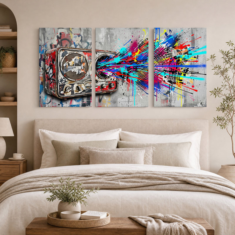 Ensemble d'art rétro sur toile rétro avec éclaboussures de peinture colorées, H 36 po x l 24 po x 3 pièces
