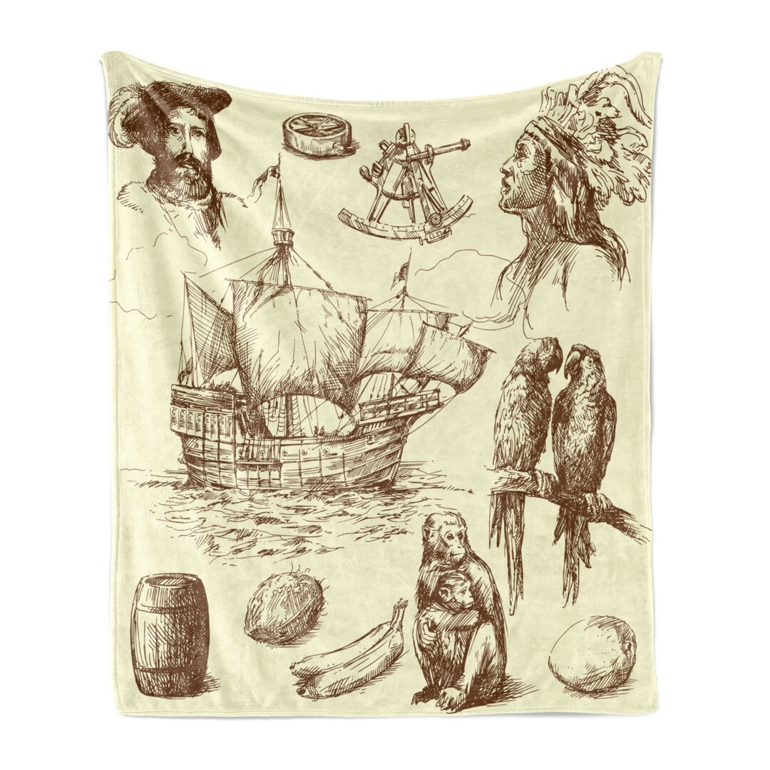 Kuscheldecke Schiff Banane Affe Papagei Boot