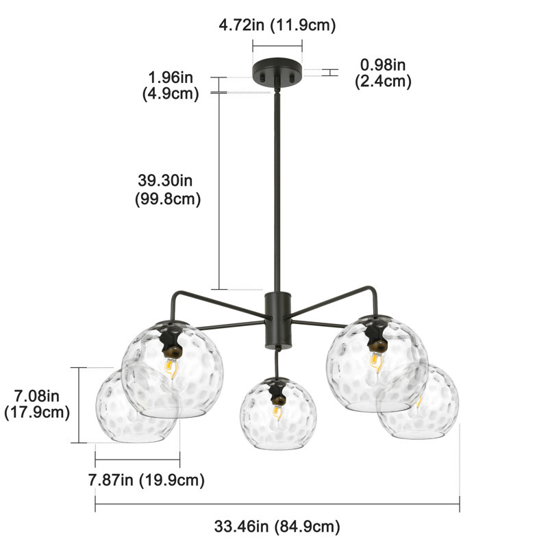 5 - Light Hand Hammered Glass Dimmable Chandelier