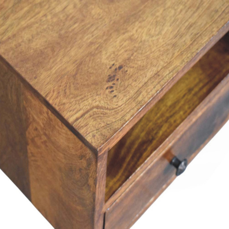 Solis 1-Drawer Chestnut Wall-Mounted Nightstand, 1 Open Slot, Brown, Brown