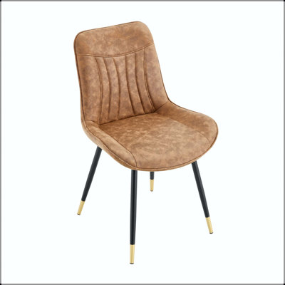 Brown Tech Fabric Dining Chair with Gold-Tipped Legs - Set of 4