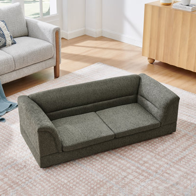 Canapé surdimensionné pour animal de compagnie, canapé rectangulaire pour chien avec accoudoirs incurvés, canapé confortable en tissu de lin pour grands chiens surdimensionnés - gris foncé
