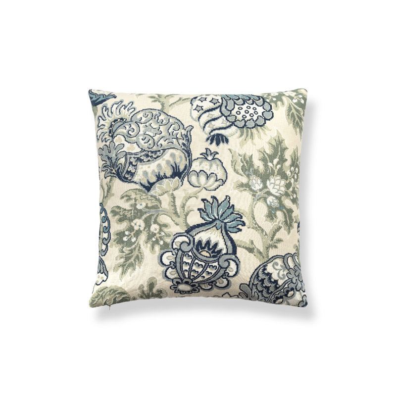 Canterbury Linen Pillow, Oyster/Indigo/Floral
