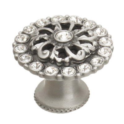 Caché medium round knob with flared foot with Swarovski Clear Crystalsin Platinum