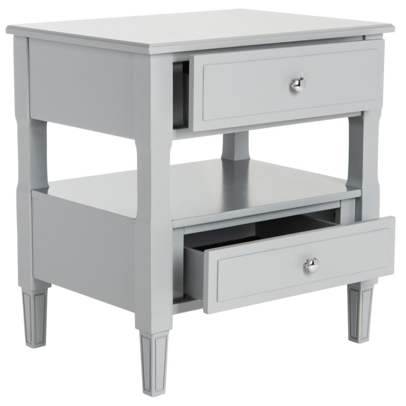 Laga 24'' W Nightstand – Contemporary Bedroom Table with 2 Drawers, Silver Hardware & Neutral Finish, Gray