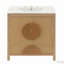 Meuble-lavabo de salle de bain cannelé de 30 pouces avec lavabo - Armoire en bois moderne autoportante avec portes à fermeture en douceur, 1 tiroir et rangement ouvert, décoration circulaire décorative, bois massif et panneau de fibres à densité moyenne,