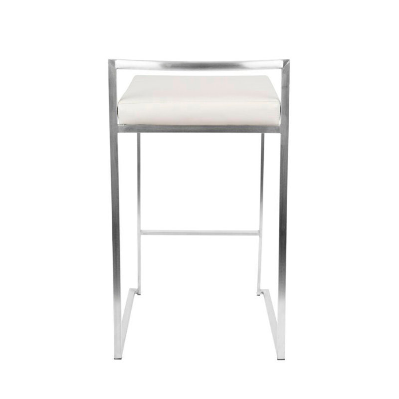 Bobrow Kuelper Unfinished 27'' Counter Stool, Faux Leather White, Silver
