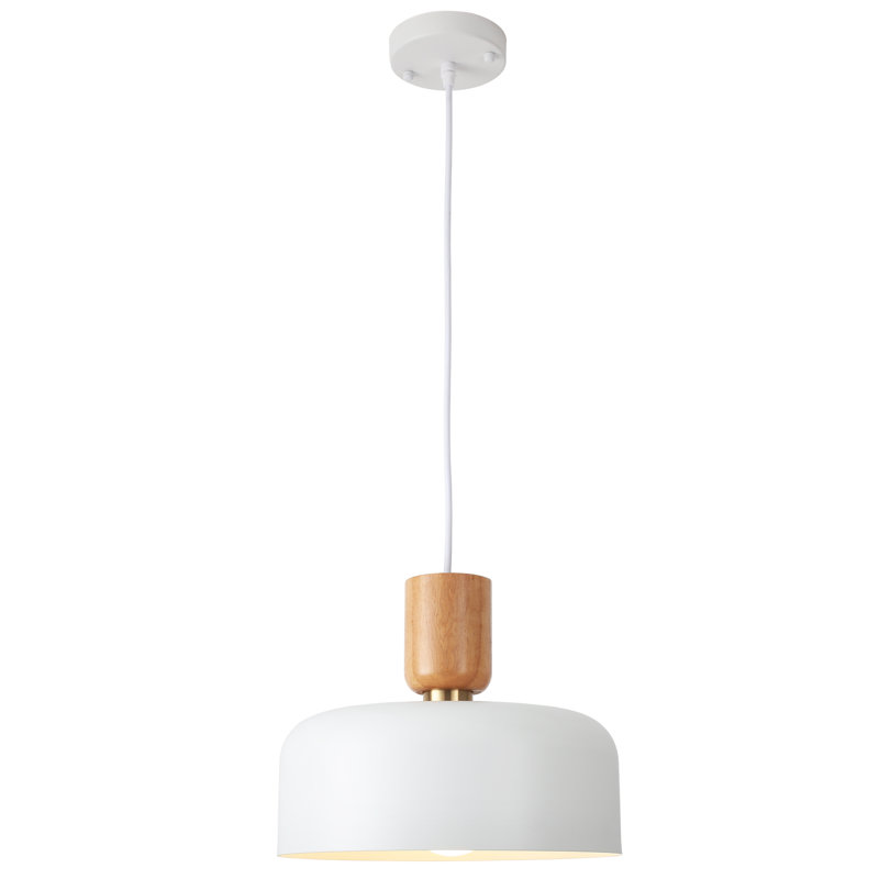 Luminaire suspendu simple 12 po de style simple avec base en bois massif Donnelle, Blanc