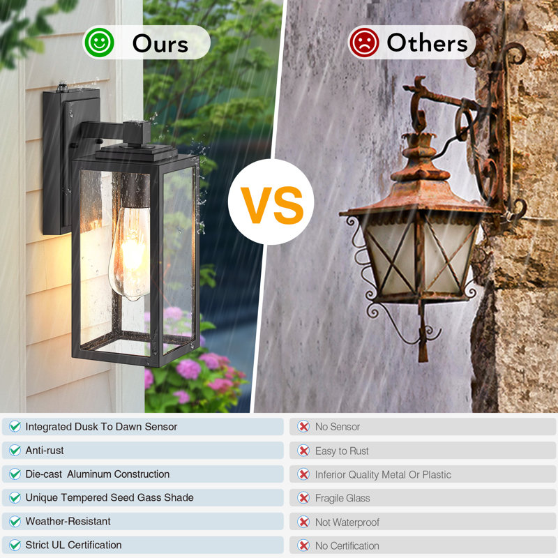 2 Pack Dusk to Dawn Outdoor Wall Lighting, Black Waterproof Exterior Light Fixture Wall Mount for House, Black