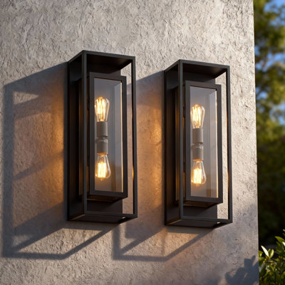 Applique murale d'extérieur 2 lumières H 24 po Rasharkin Classic, structure en métal noir mat